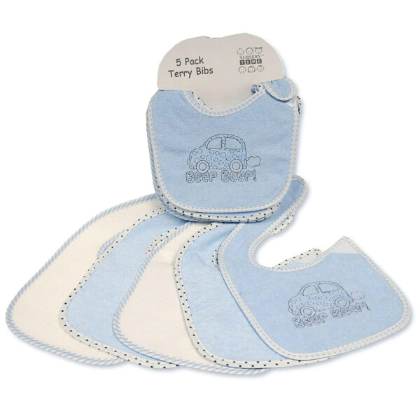 Blue Terry Bibs Pack of 5 for Baby Boys