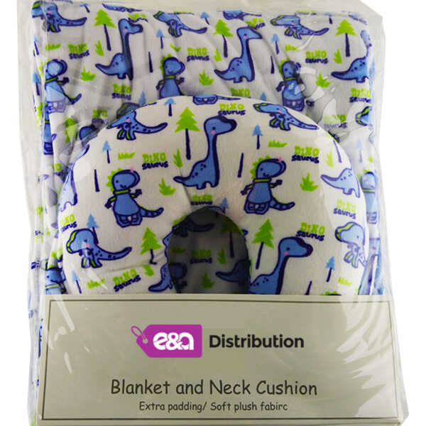 Luxury Soft Micro Fleece Blanket Blue dinosaur and neck cushion Design
