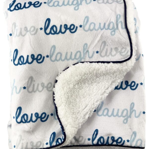 Luxury Soft Fur Back Blanket Blue live love laugh Design