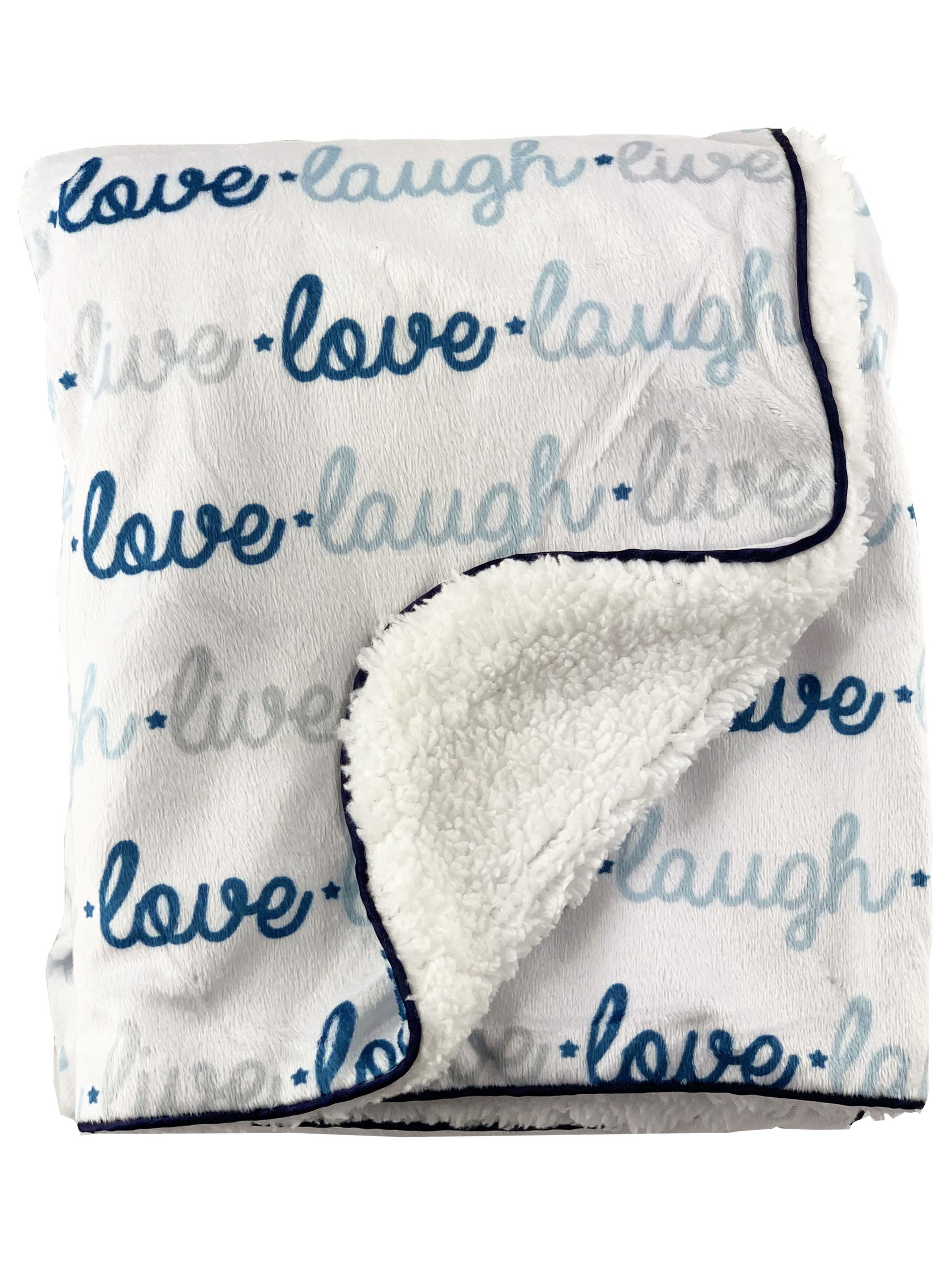 Blue-LLL-Blanket-1-NEW-scaled-1.jpg Luxury Soft Fur Back Blanket Blue live love laugh Design - Image 1