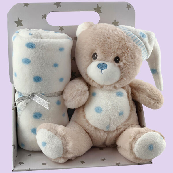 Blue Sleepy Bear Toy Blanket - Toy and Blanket Set