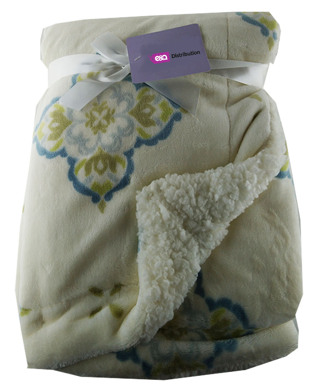 Cream-floral-pattern-lable.jpg Luxury Soft Three Layered Blanket Cream flower pattern Design - Image 1