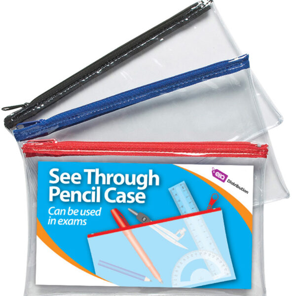 Pack of 6 Clear Exam Pencil Case 20cm x12 cm
