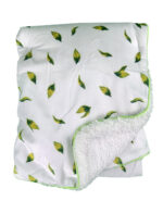 Luxury Soft Fur Back Blanket White green and yellow leafs Design