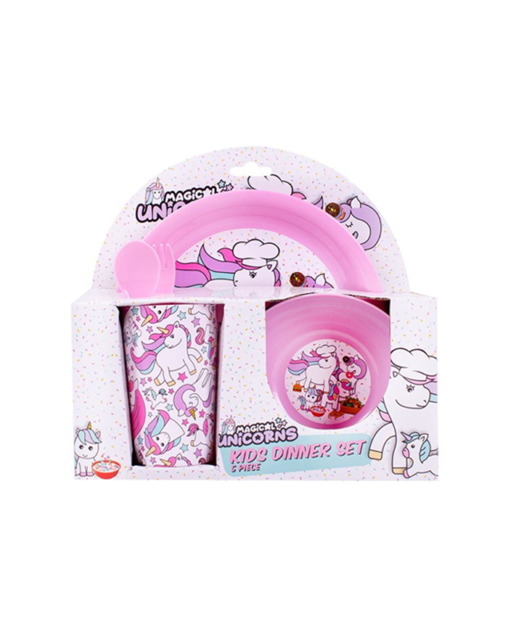 Girls-Pink-Unicorn-Plastic-Dinner-Set-Childrens-Plastic-Dinner-Set-Kids-plastic-dinner-set-childrens-dinner-set-asda-argos-tesco.jpg Children's Plastic Dinner Set- 2 colours | Kitchen - Image 1