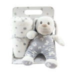Grey Sleepy Dog Toy Blanket - Toy and Blanket Set