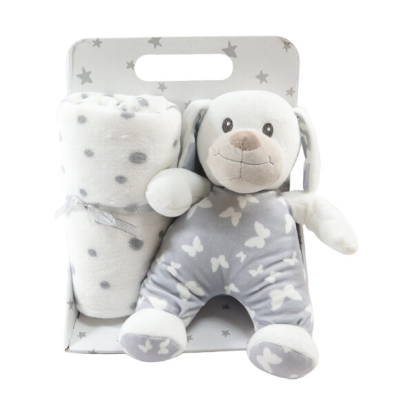 Grey Sleepy Dog Toy Blanket - Toy and Blanket Set