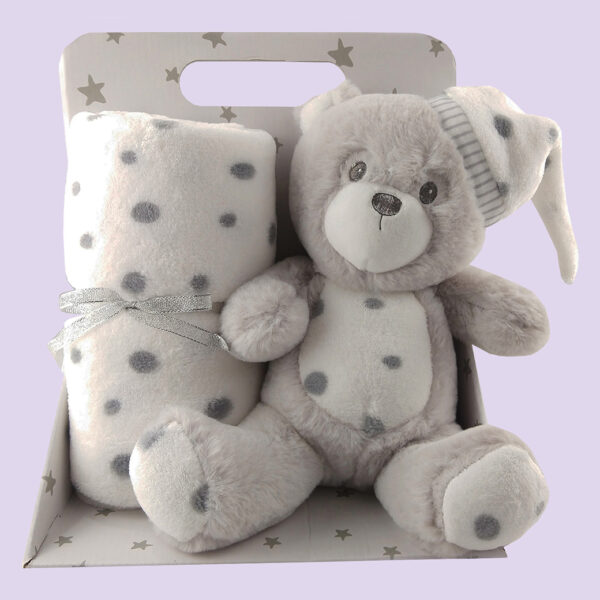 Grey Sleepy Bear Toy Blanket - Toy and Blanket Set
