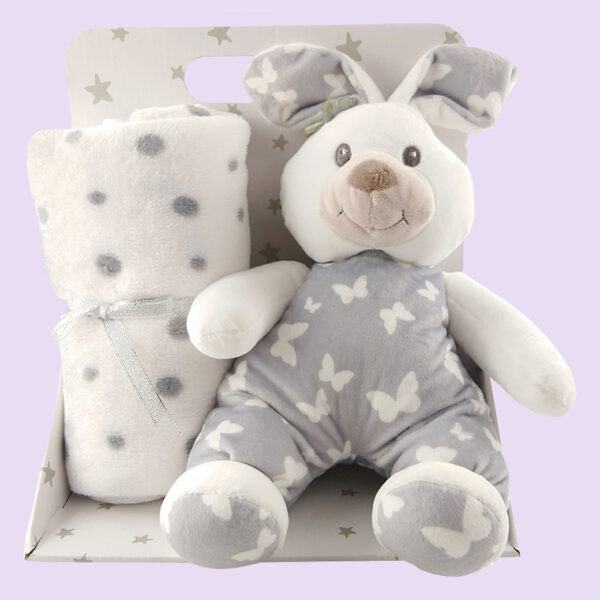 Grey Sleepy Bunny Toy Blanket - Toy and Blanket Set