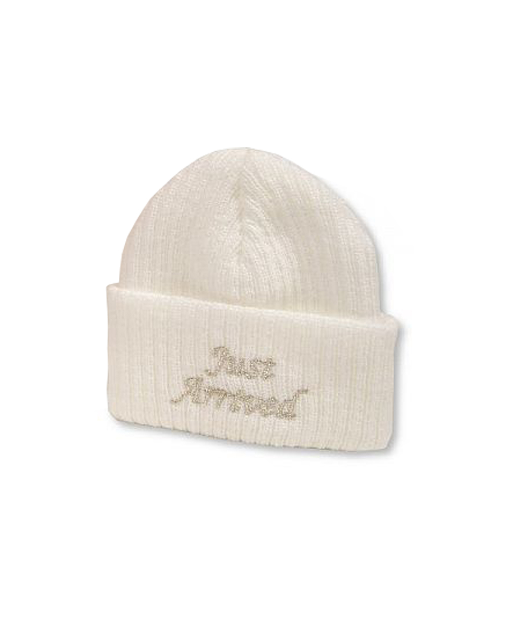 Just-Arrived-White-Hat-newborn-baby-beanie-hat-knitted-baby-hat-2.jpg Newborn 'Just Arrived' Baby Beanie Hat - Image 1