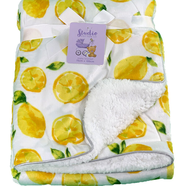 Yellow lemons Design Luxury Soft Fur Back Blanket