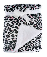 Luxury Soft Fur Back Blanket Pink and Black Leopard Spots Design