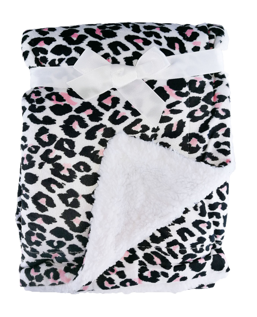 Leopard-Pink-1-1.jpg Luxury Soft Fur Back Blanket Pink and Black Leopard Spots Design - Image 1