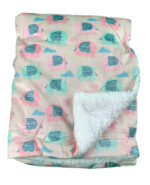 Luxury Soft Fur Back Blanket cream with pink and green elephants Design