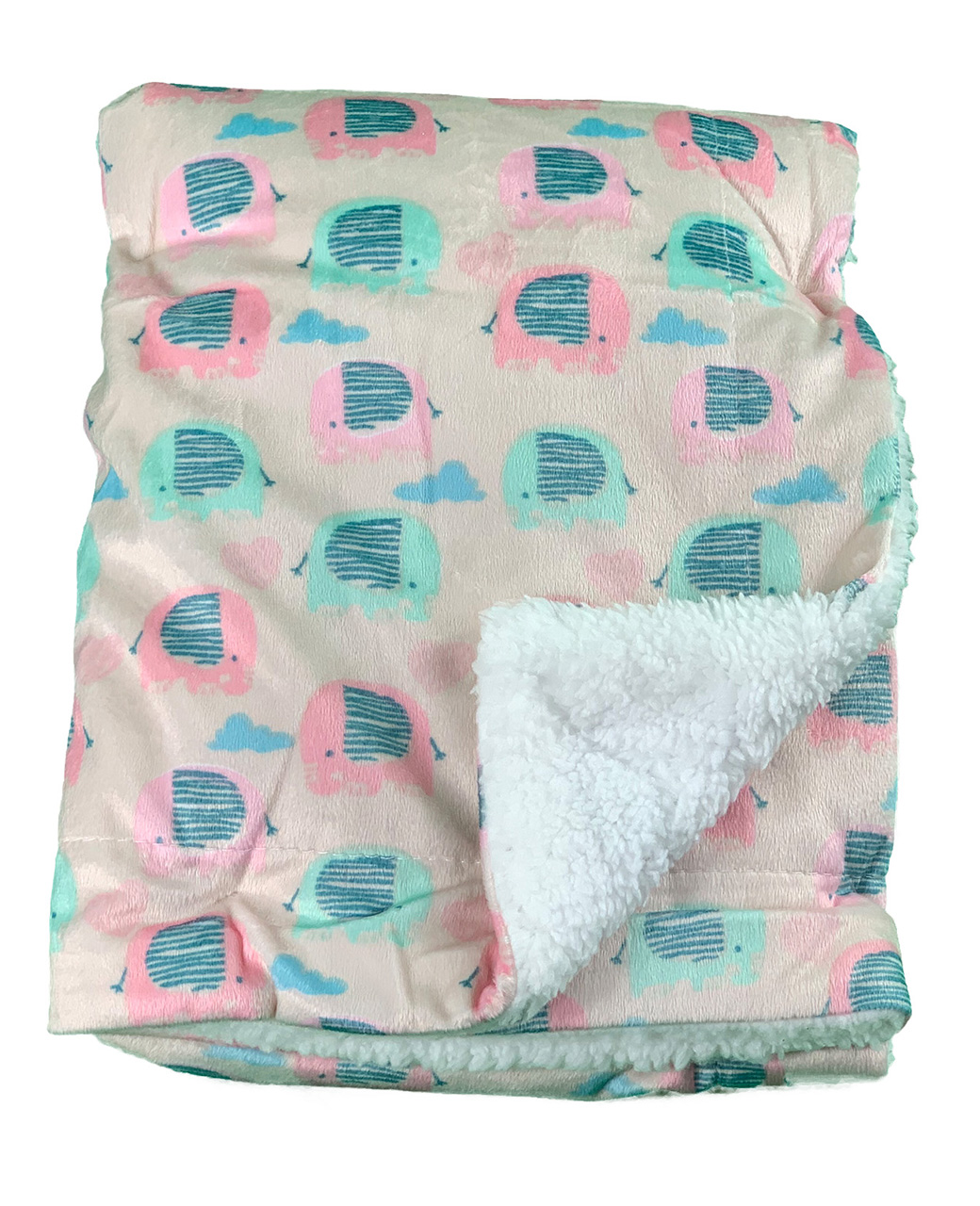 Mini-Elephant-new-1.jpg Luxury Soft Fur Back Blanket cream with pink and green elephants Design - Image 1