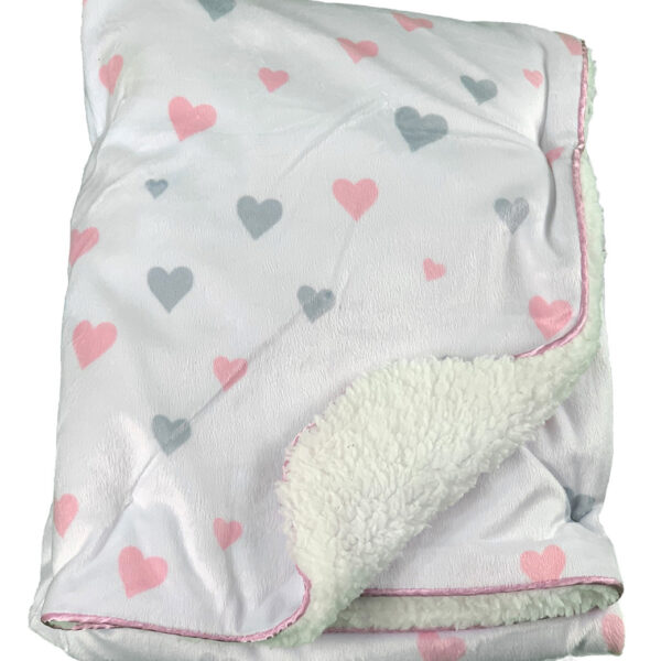 Luxury Soft Fur Back Blanket White with Pink Flowers Design