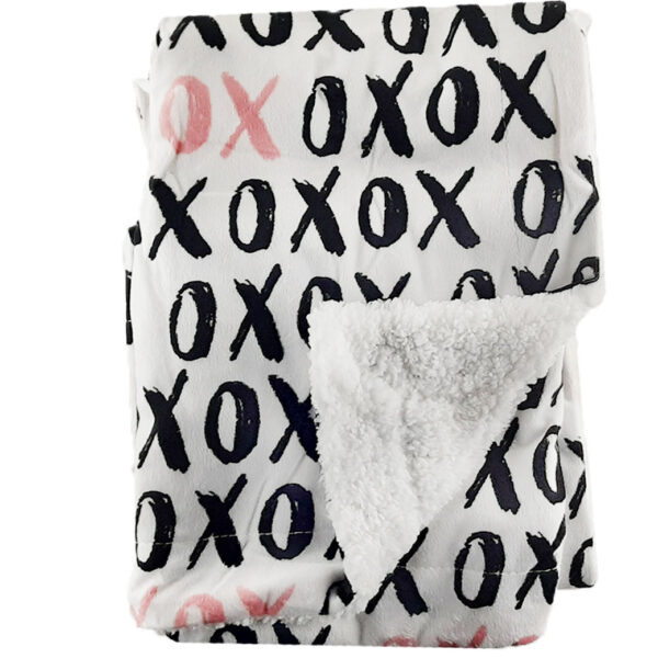 Black and white XOXO Design Luxury Soft Fur Back Blanket