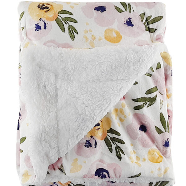 Luxury Soft Fur Back Blanket Pink and Yellow Roses Design