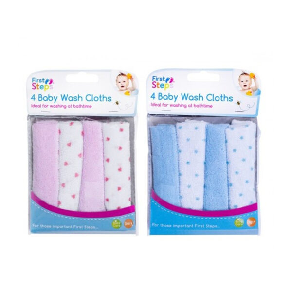 4 Baby Wash Cloths by First Steps - 2 colours