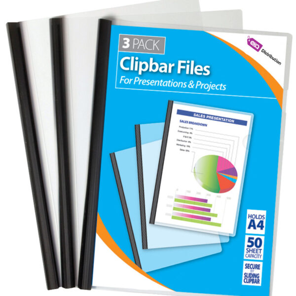 Pack of 3 A4 Clipbar Files Black