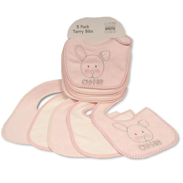 Pink Terry Bibs Pack of 5 for Baby Girls