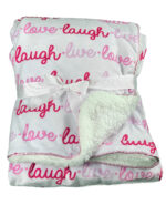 Luxury Soft Fur Back Blanket Pink live love laugh Design