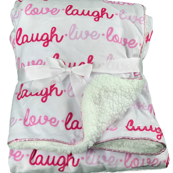 Luxury Soft Fur Back Blanket Pink live love laugh Design