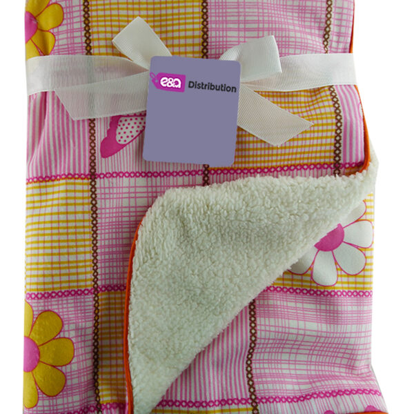 Luxury Soft Fur Back Blanket Pink Plaid With Butterfly Design