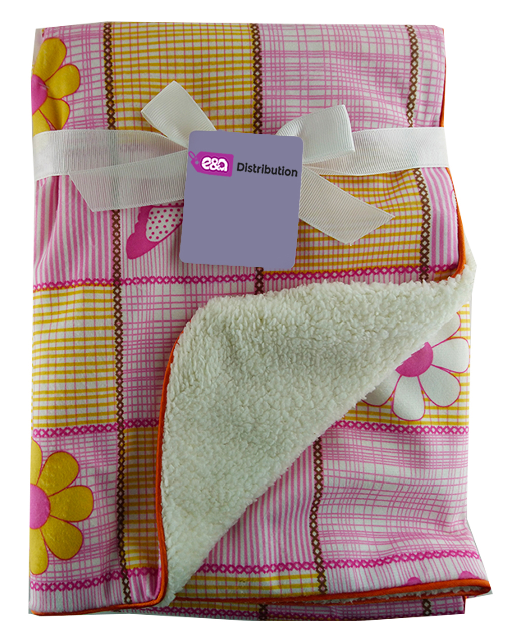 Pink-Plaid-With-Butterfly-edit.jpg Luxury Soft Fur Back Blanket Pink Plaid With Butterfly Design - Image 1