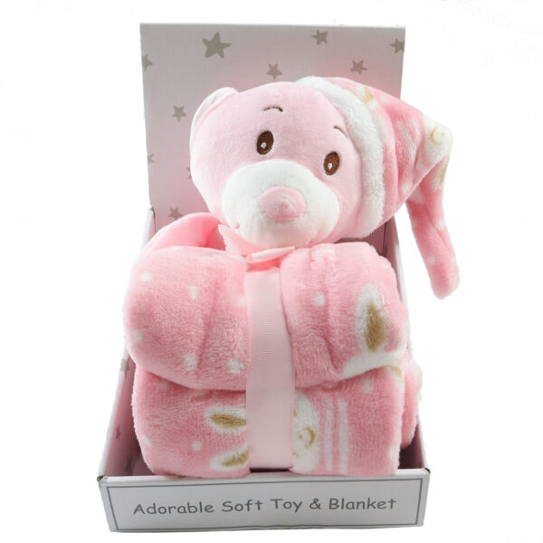 Pink Teddy Toy Blanket- Toy and Blanket Set