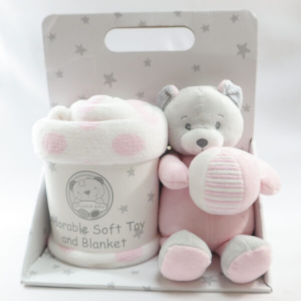 Pink Teddy Ball Blanket- Toy and Blanket Set