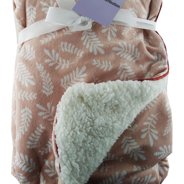 Luxury Soft Fur Back Blanket Pink leafs Design