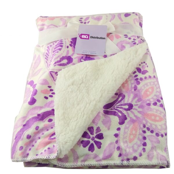 Luxury Soft Fur Back Blanket purple blossom Design