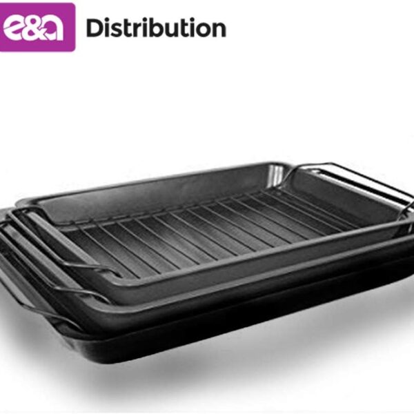 3 Roasting Trays with Racks - Non Stick Oven and Grill Cooling Racks for Baking and Panini Maker Tray Pan Set 33.3X35cm