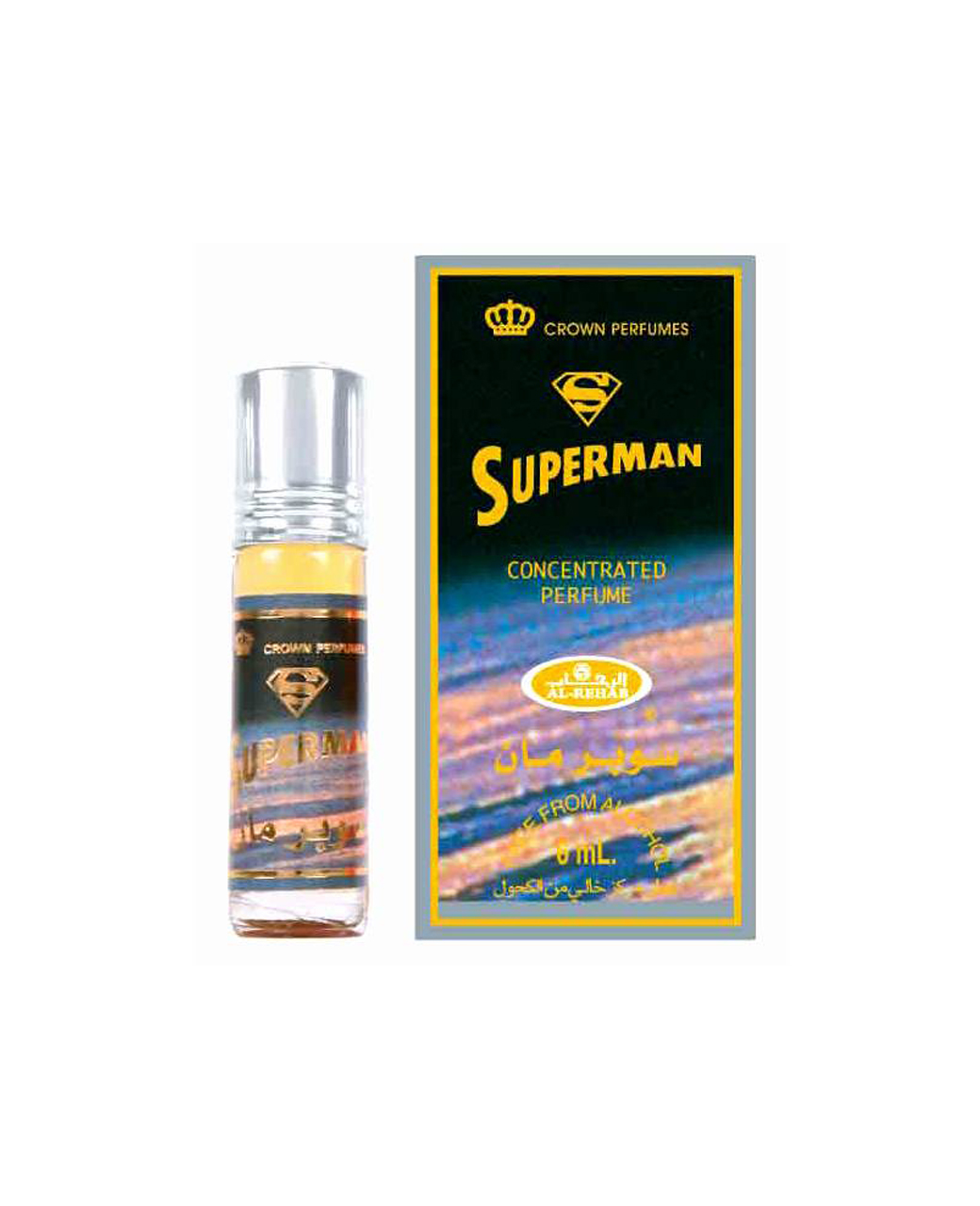 Superman-perfume-oil-6ml-roll-on-attar-al-rehab-al-rehab-concentrated-perfume-oil-best-attar-perfume-oil-al-rehab-crown-roll-on-attar-perfume-oil-best-arabic-perfume-oil.jpg Superman 6ml Roll On by Al Rehab | Perfume Oil - Image 1