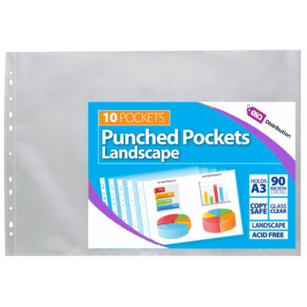 Pack of 50 Landscape Tiger A3 10 Punched Pockets 90 Strong Micron