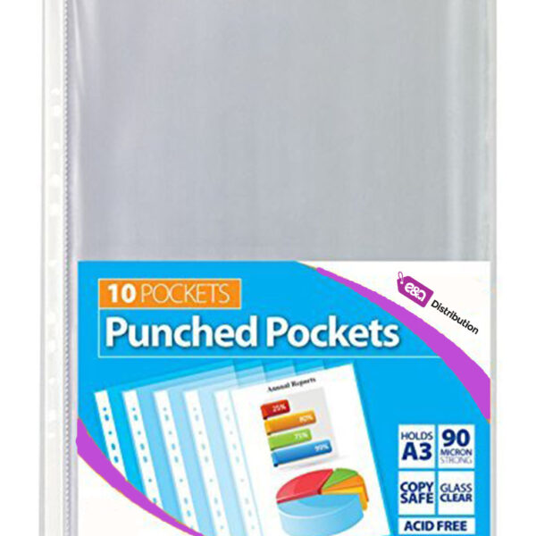 Pack of 50 Portrait Tiger A3 10 Punched Pockets 90 Strong Micron