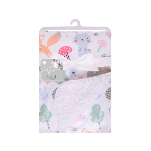 Hugs & Kisses Baby Blanket for Boys and Girls| Luxurious Super Soft Fur back (Woodlands design) 75cm x 100cm