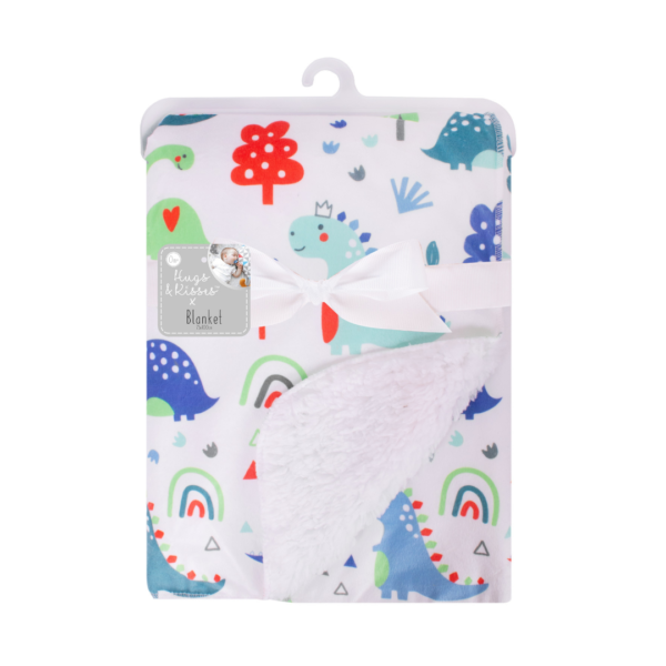Hugs & Kisses Baby Blanket for Boys and Girls| Luxurious Super Soft Fur back (Dinosaur Design) 75cm x 100cm