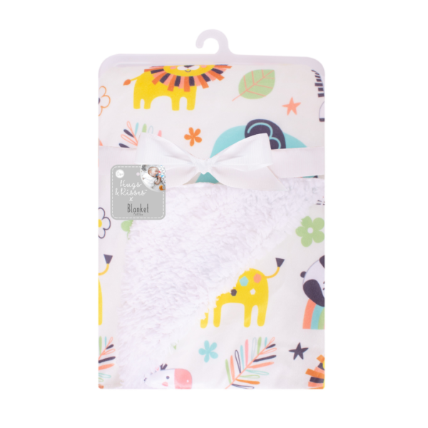 Hugs & Kisses Baby Blanket for Boys and Girls| Luxurious Super Soft Fur back (Jungle Design) 75cm x 100cm