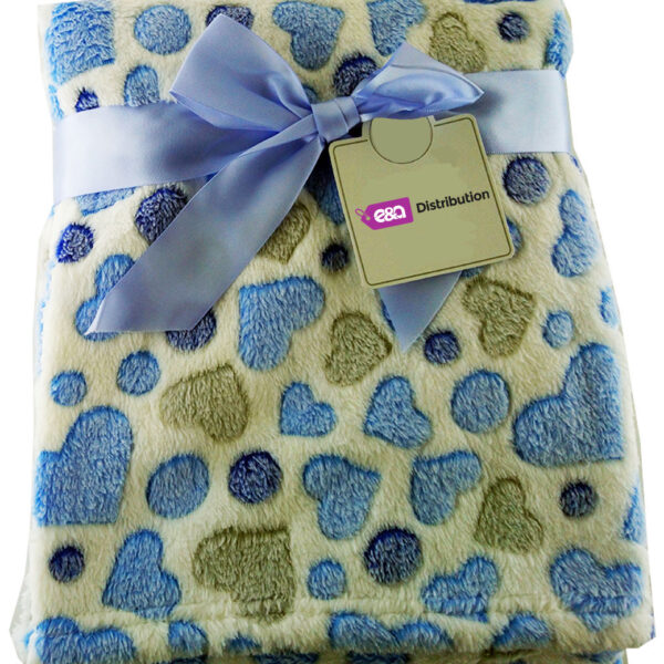 Luxury Soft fleece Blanket blue and grey hearts Design