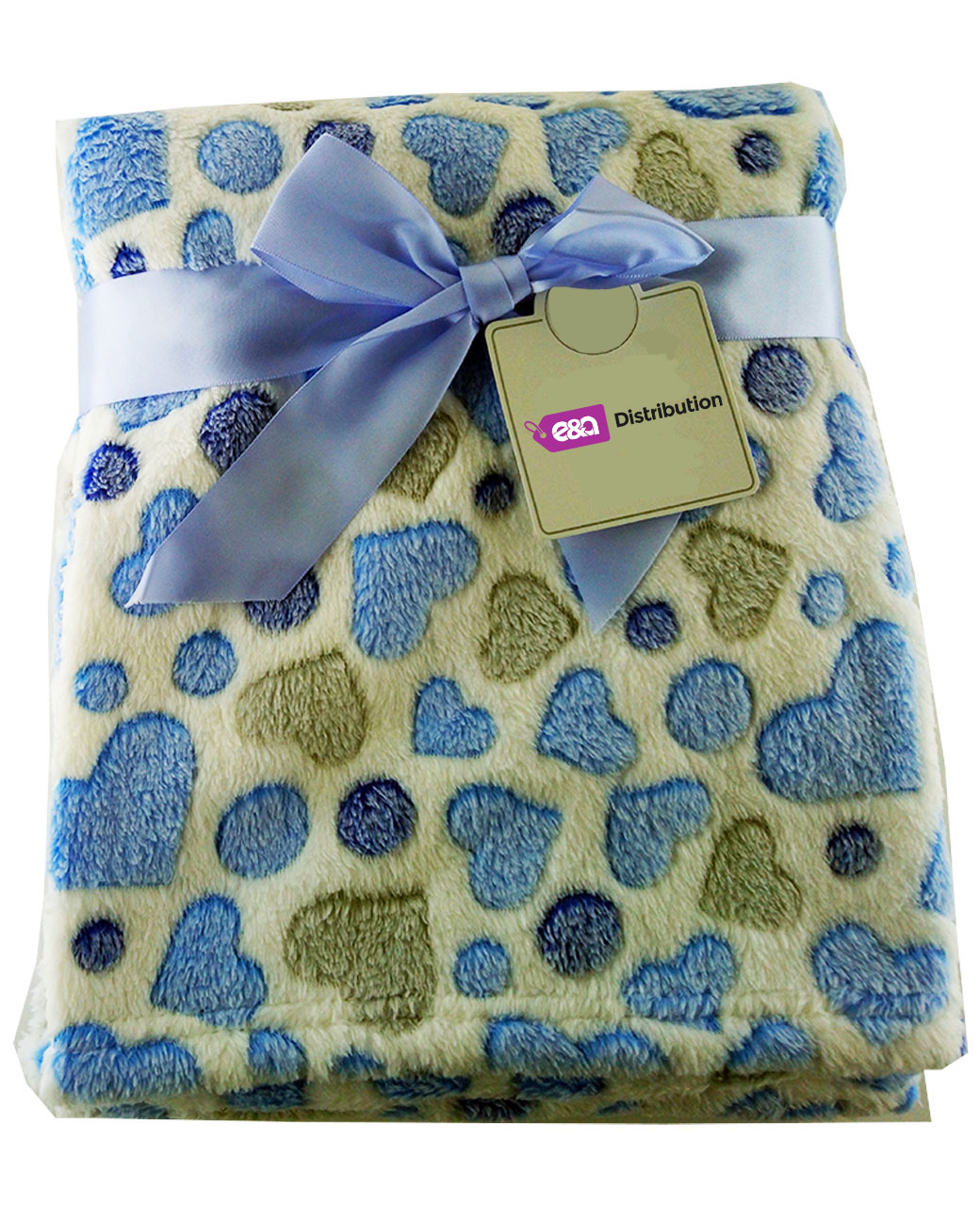 blue-and-yellow-hearts-lable.jpg Luxury Soft fleece Blanket blue and grey hearts Design - Image 1