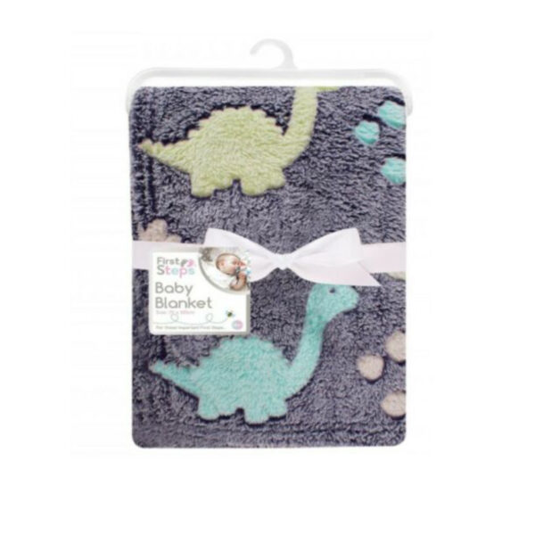 Soft Blue Fur Baby Blanket Dinosaur Pattern Boy Girl Unisex