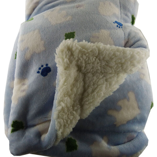 Luxury Soft Three Layered Blanket Blue polar bears and paws Design