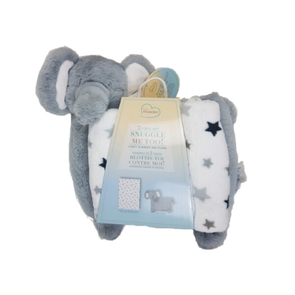 Plush Toy Baby Blanket Soft Fleece Blue Grey Elephant Pattern and Shower Gift