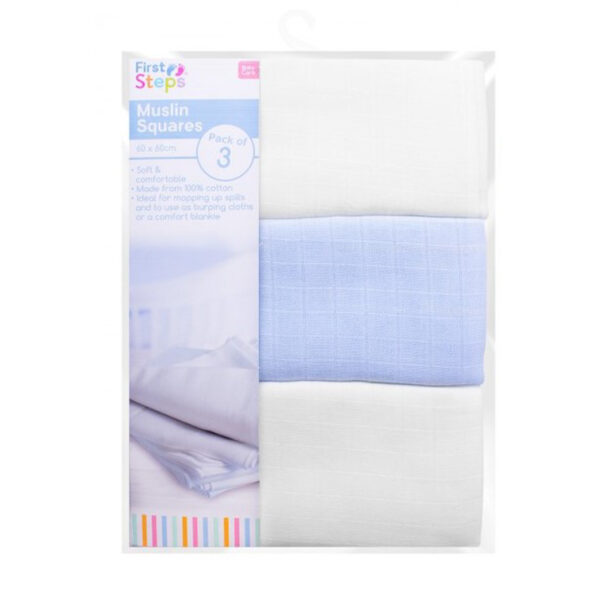 3 Blue Muslin Squares