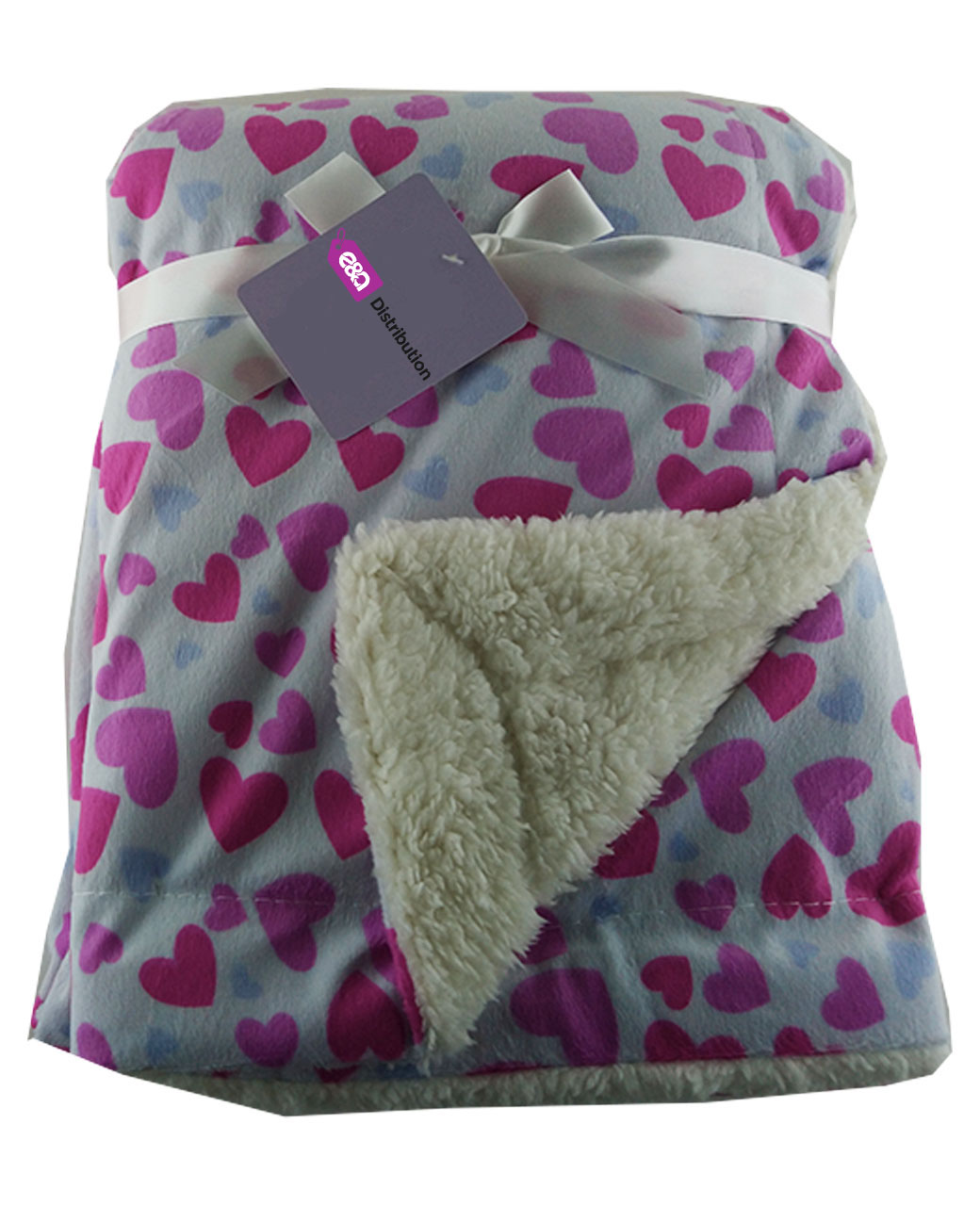 pink-and-purple-hearts-lable.jpg Luxury Soft Three Layered Blanket Pink and Purple stars Design - Image 1