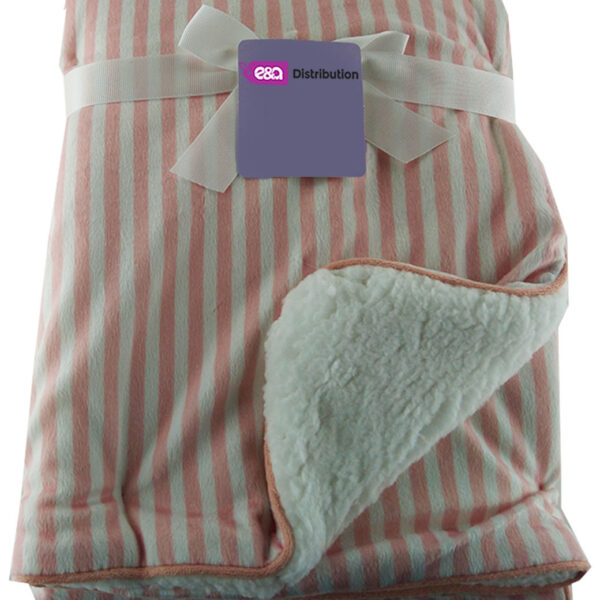 Luxury Soft Fur Back Blanket Pink and White Stripes Design