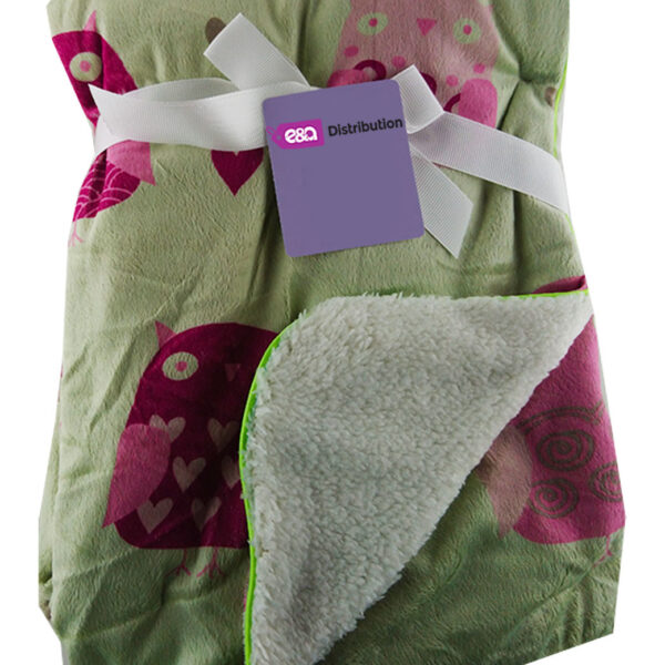 Luxury Soft Fur Back Blanket Green and Purple Owl Design