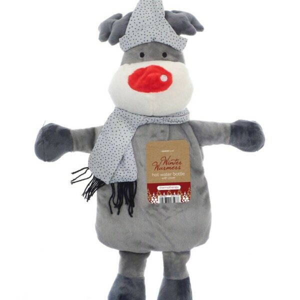 Reindeer Hot Water Bottle With Scarf | Novelty